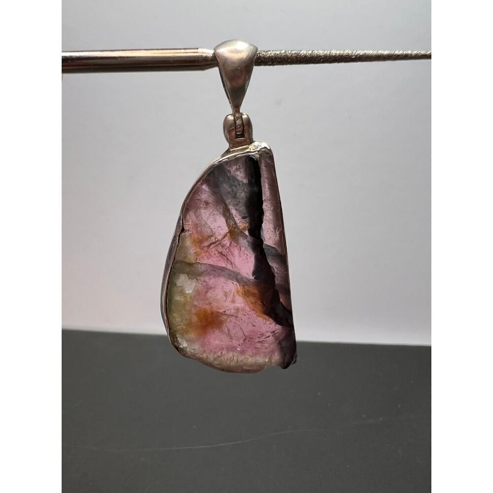 NEW Watermelon multi tourmaline sterling silver pendant 7.91 grams